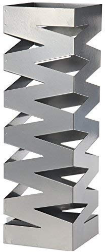 DONREGALOWEB Paraguero Plateado Cuadrado de Metal Estilo Zigzag con Gancho para Paraguas pequeños y Bandeja 15.5x15.5x49 cm