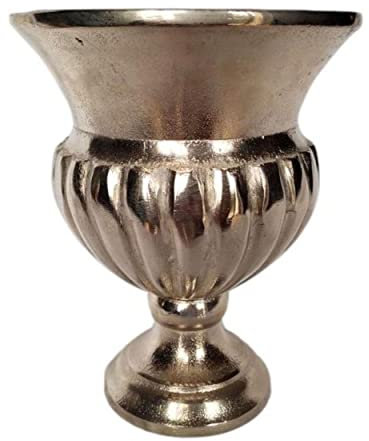 Klocke Antikdesign Kleine Pokalvase - Silber - Höhe 26cm - Aluminium - Hochwertige Tischvase/Bodenvase/Dekopokal