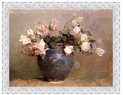 LuxHomeDecor Quadro Stampa su Tela Abbott Handerson Thayer Roses con Cornice in Legno Bianco Anticato Misura 93x73 CM