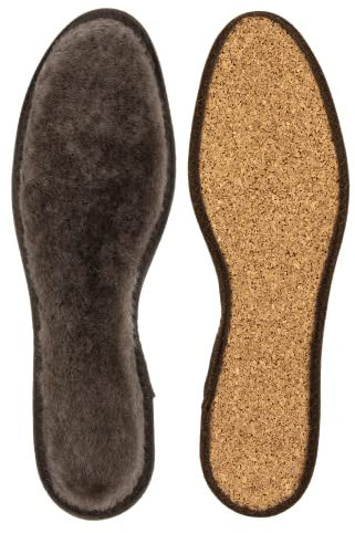 GreenFeet Einlegesohlen aus echtem Lammfell, braun, Gr. 36-47, Damen, Herren, warme Füße, gratis 5h Wärmebooster, nachhaltige Wärmesohlen, Wintersohlen, mit Korkboden (38 Kork EU)