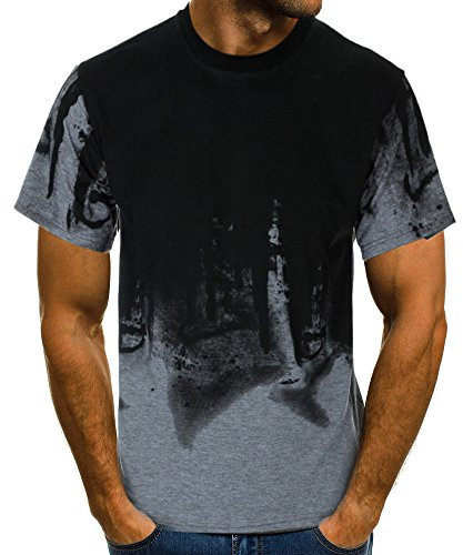 Xmiral Tops Sweatshirt Herren Slim Fit Short Sleeve/Langarm-Muskel-beiläufige Hemden(XL,Kurze Ärmel-Grau)