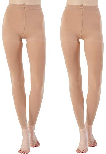 Manzi Lot de 2 paires de Collants sans pieds pour femmes, 70 deniers, parfaits pour danse classique - Beige - Small