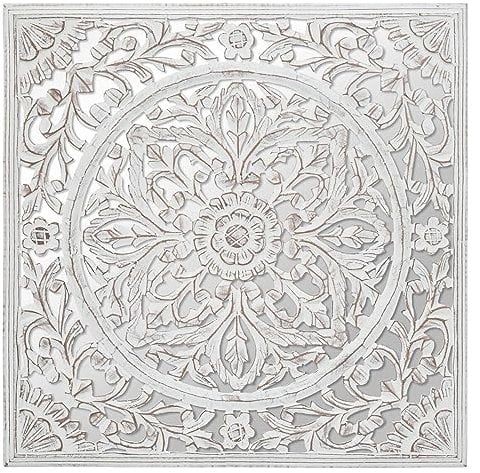 Atmosphera - Déco Murale Fanny - Bois sculpté avec Miroir 58x58 cm