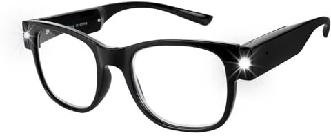 OuShiun USB Wiederaufladbare Led Lesebrille Smart Beleuchtete Brille für Herren Damen (Schwarz, 1.0X)