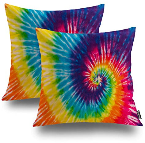 Shrahala Bright Red Blue Decorative Pillow Covers, 1970s Colorful Psychedelic Tie Dye Design Abstract Pattern Cushion Case Sofa Bedroom Car Throw Pillow Covers Square 20 x 20 inches Red Dye, Set of 2