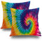 Shrahala Bright Red Blue Decorative Pillow Covers, 1970s Colorful Psychedelic Tie Dye Design Abstract Pattern Cushion Case Sofa Bedroom Car Throw Pillow Covers Square 20 x 20 inches Red Dye, Set of 2