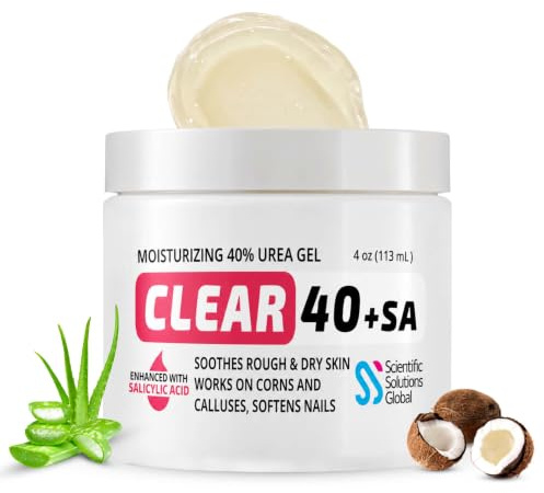CLEAR Urea Cream 40 Percent Plus 2% Salicylic Acid (4oz) Made in USA | Urea Foot & Hand Cream Softens Cracked Heels & Dry Skin with Tea Tree & Coconut Oil - Callus & Corn Treatment