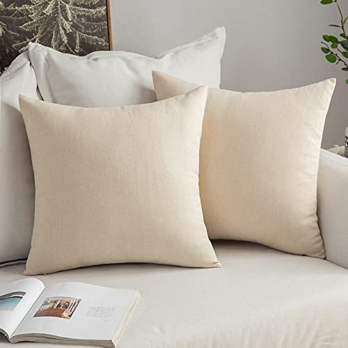 MIULEE 2er Set Kissenbezüge Kissenhülle Leinen-Optik Kissenbezug Dekokissen Dekorativ Weich Sofakissen Couchkissen für Sofa Schlafzimmer mit Verstecktem Reißverschluss 65x65 cm Creme Weiß