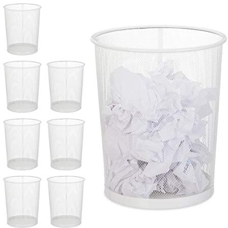 Relaxdays 8 x Papierkorb, Büro & Jugendzimmer, offen, rund, Drahtgeflecht, Papiermülleimer, Metall, HxD: 35 x 29,5 cm, weiß