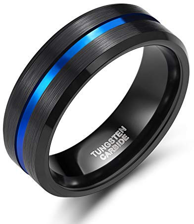 Zakk Ringe Herren Damen Wolfram 8mm Gebürstet Schwarz Blau Silber Rosegold Verlobungsringe Trauringe Eheringe Größe 52 bis 75 (Schwarz, 57 (18.1))