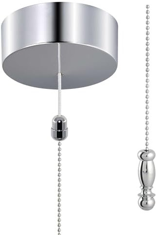 ElekTek UK Safety Approved Chrome Bathroom Light Pull Switch Kit, Chrome Finial Fob Handle & Extension Chain, EN 60669-1 & CE Mark, Earth Terminal, 6A 250V, 1 or 2 Way use, Full Wiring Instructions