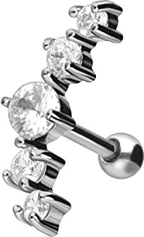 PIERCINGLINE Chirurgenstahl Ohrpiercing 5 KRISTALLE Piercing Ohr Stecker Helix Tragus Silberfarben