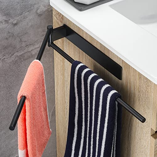 OETAMS Porte Serviette Salle de Bain 180° Pivotant Double Bras Porte Serviette Auto Adhésif Acier Inoxydable pour Cuisine Salle de Bain 39cm Noir