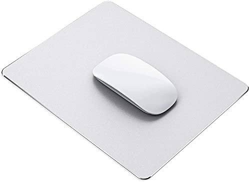 CNZON Mouse-Pads, Silver Mouse pad, Metal Aluminum Mouse Pad, Metal Mouse Pad, ffice and Gaming Thin Hard Mouse Mat Double Sided Waterproof for Laptop,Computer,PC(22x18cm/8.7x7.1'')