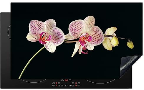 MuchoWow Herdabdeckplatte Ceranfeld Spritzschutz Küche Orchidee - Blumen - Schwarz - Rosa - Knöpfe 90x52 cm Induktionsherd Abdeckung Induktionskochfeld Ceranfeldabdeckung