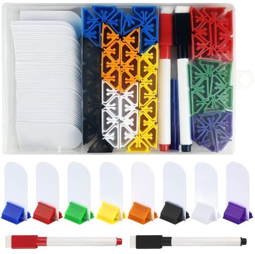 130-teiliges Spielkartenständer-Set, Leere Spielbrett-Marker, Brettspiel-Marker, 8 Arten von bunten Spielkartenständern, mit 2 löschbaren Markern (rot + schwarz), für Partygeschenke, Aufbewahrungsbox