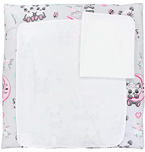 TupTam Baby Wickelauflage inkl. 2 Frotteebezügen ANK019, Farbe: Pandas mit Regenschirm, Größe: 70 x 70 cm