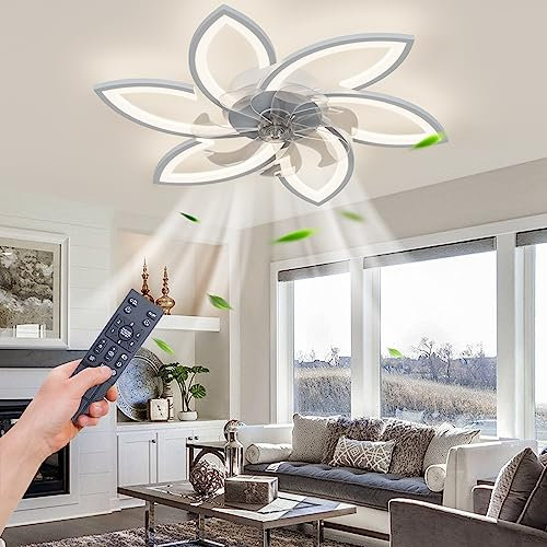 WDENI Ventilateur De Plafond Avec Lampe, Ventilateur De Plafond À Led Flower Shape Bedroom Plafonnier Télécommande Dimming Timing 6 Wind Speed Ventilateur De Salon Plafonnier 66w