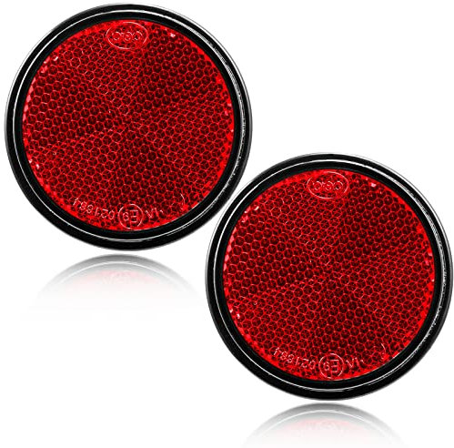 DARKGUARD 2xCatadioptrico Redondo Trasero Rojo Adhesivo para Remolque Ø 60 mm Homologados E9,Reflectantes Redondo Rojo Adhesivos para Remolque Valla Camión RV (Rojo-Redondo-Adhesivo-2Piezas)