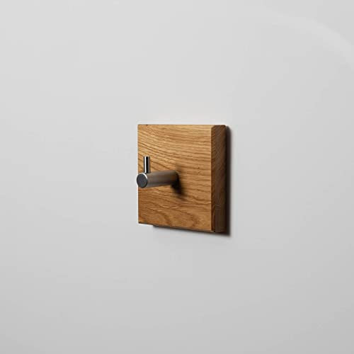 WOODS Patère carrée en bois - Fait main en Bavière - Individuellement ou comme porte-manteau - Porte-serviettes (1 pièce, chêne, crochets en acier inoxydable)
