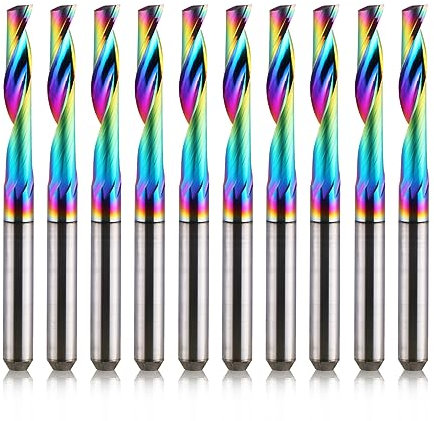 EU_HOZLY CNC-Fräser mit einer Nut, 3.175mm-Schaft, 3.175mm-Schnittdurchmesser, 17 mm Schnittlänge, Vollhartmetall-Schaftfräser, DLC-Beschichtungsfräser für Aluminium, 10er-Pack