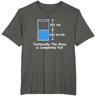 T-Shirt aus Glas, halb leer, technisch, das Klasse ist voll T-Shirt