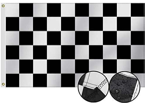 Robuste karierte Flagge, 90 x 150 cm, langlebig, Oxford-Nylon, 210D-Rennauto, schwarz-weiße Flaggen, Dekoration, Geschenk, Hof, Haus, Rennen, Banner