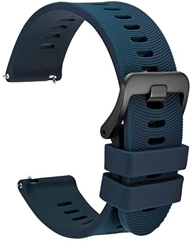 WOCCI 22mm Bracelet de Montre pour Homme à Rayures Arquées, Silicone Bande à Dégagement Rapide, Boucle Noire (Bleu Foncé)