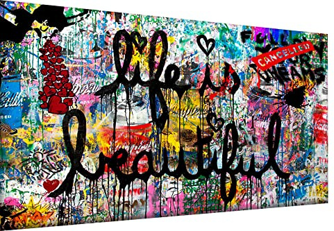 Magic Canvas Art Life is beautiful Pop Art Leinwandbild 1- teilig Hochwertiger Kunstdruck Wandbilder – B8346, Material: Leinwand, Größe: 150x100 cm