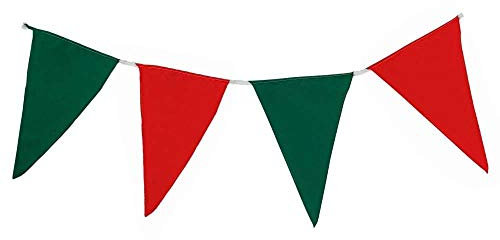 Deitert Wimpelkette grün-rot - 4 Wimpel, 10 & 50 Meter, 100% Fahnenpolyester, Fahnenstoff, Outdoor, Schützenfest Deko, Straßenfest Party, Geburtstag, mit Nylonseil, wetterfest