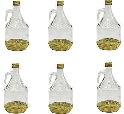 lilawelt24 1L Glasballon mit ECO Korb/Weinballon Glas Flasche Wasserflasche GÄRBALLON GLASFLASCHE (6X 1L Glasflasche)