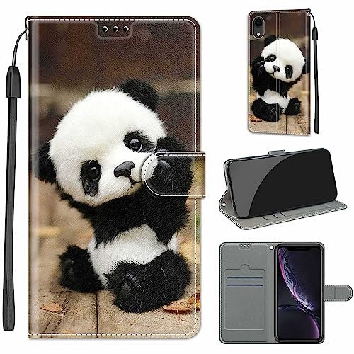 for iPhone XR Case, PU Leather Wallet Book Flip Folio Stand View Cover Pouch Compatible with iPhone XR Phone Case (Panda)