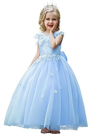 LOLANTA Robe Fille Ceremonie Mariage, Tenue Demoiselle d'honneur Fille, Robe Rose/Blanc/Bleu en Tulle pour Enfants, 8-9 Ans, Bleu, Tag 140