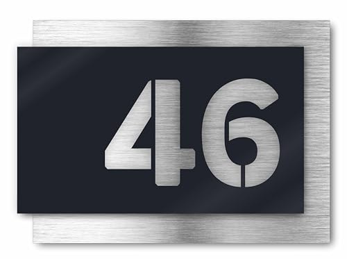 Hausnummer aus Aluminium silber gebürstet und Acrylglas Anthrazit Matt, individuell anpassbar, mit 3D Effekt, Premium Acrylglas, MADE IN GERMANY