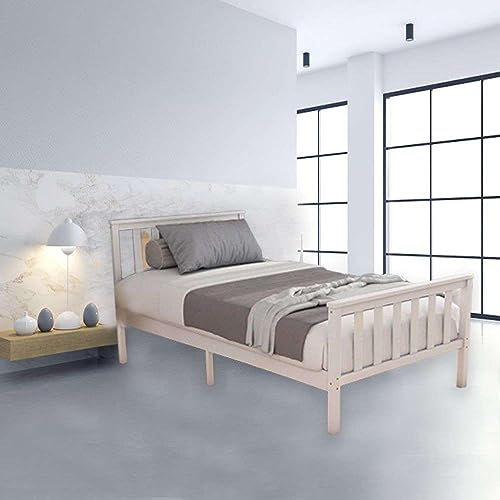 3ft Single Wooden Solid Pine Wood Bed COSMO BUY White Single bed frame Shaker Stylish Finished Furniture Headboard and High Foot End for Adults Kids and Teenagers 98W X198L X82H cm(3ft Bed Frame Only)