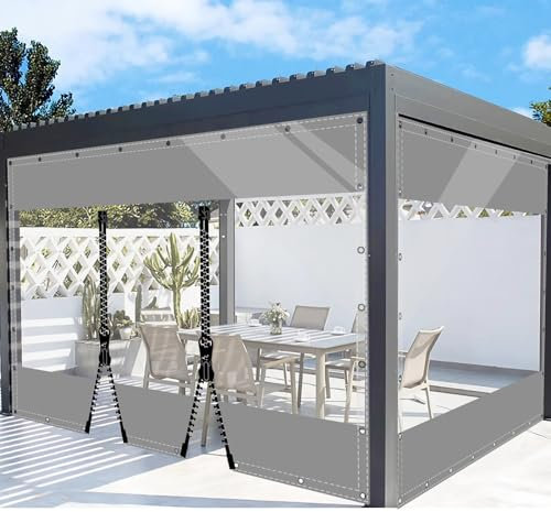 SDLLG Transparente Trennvorhänge mit Ösen, PVC Outdoor Planenvorhänge 0,5mm Klar Seitenplane für Pavillons, Pergola, Balkon e, Gärten, Garage,Vorbau 2.5x6m(HxL) Grau mit 2 Reißverschlüsse