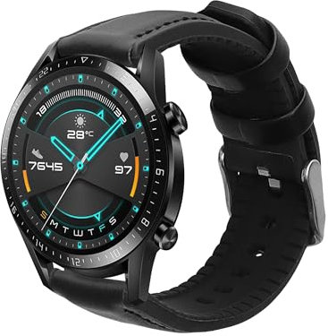 kwmobile Ersatzarmband kompatibel mit Huawei Huawei Watch GT / GT2 / GT3 (46mm) Armband - Fitnesstracker Sportarmband aus Leder mit Uhrenverschluss - Schwarz