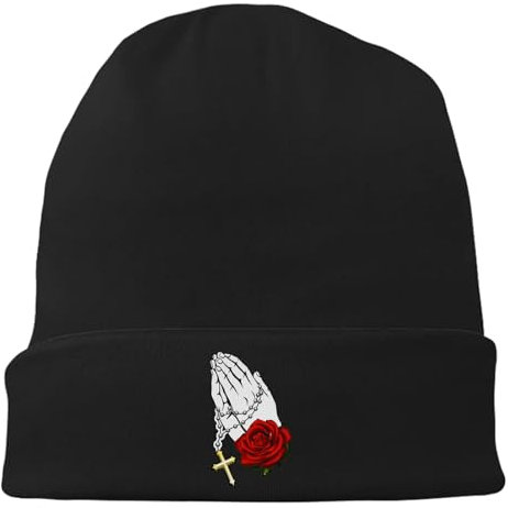 Jesus Praying Hands Cross Hat Christian Jesus Crosses Rose Flowers Beanie for Men Guys Boys Fall Winter Warmth Knitted Cap Christian Gifts for Women, Praying Hands, 1