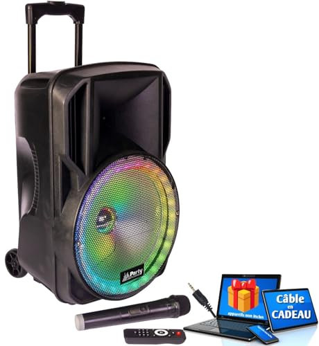 Enceinte Mobile amplifiée 700W 12'' à LEDs RVB USB/BT/SD/FM PARTY12 + Câble PC ORDI Smartphone, Soirée Fête Anniversaire