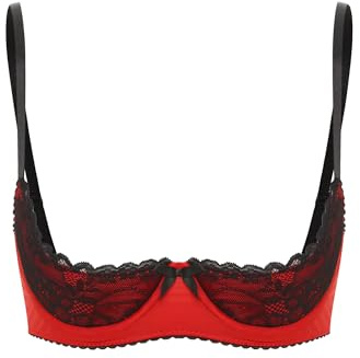 Kaerm Women's Lace Underwire Balconette Bras Push Up Half Cup Shelf Bra Lingerie Bust Bodice Red 5XL
