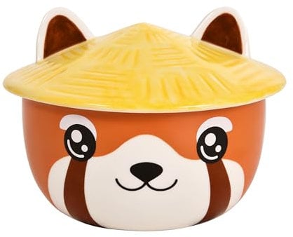 Elbenwald Roter Panda Kawaii Schale mit Deckel für Anime Fans Ramen-Bowl Müslischale rundumbedruckt 550 ml Keramik orange
