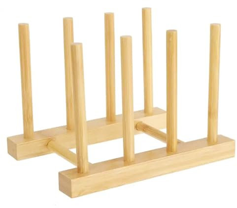 1 Pzs Soporte Platos,Escurridor,Porta Tapas de Ollas,Organizador para Platos,Stand para Libros de Bambú para Tablas de Cortar,Apto para Almacenamiento de CD,Vajilla,Libro y Copa de Vino(3 Ranuras)