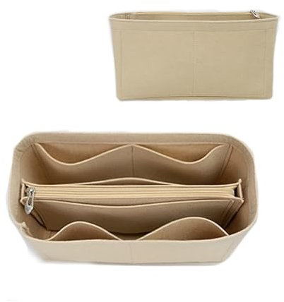 Mausouca Felt Purse Organizer with Zipped, Bag Organiser Insert for Women,Perfect for carrycall Neverfull Tote (Beige, large)