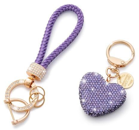 CHUQING Schlüsselanhänger Herz Partner Auto Schlüsselanhänger glitzernder Strass-Schlüsselanhänger Geschenk Für Pärchen, Valentinstag, Weihnachten,Lila