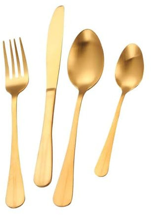 Royalford Stainless Steel Cutlery Set, 16 Piece | Gold Finish Stainless Steel Cutlery Set with 4Pc Tea Spoon, 4Pc Table Spoon, 4 Pc Fork & 4 Pc Knife | Dishwasher Safe & Easy Clean | Set for 4 People