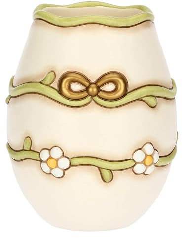 Thun Vase mit Gänseblümchen und Keramikschleife, mittelgroß