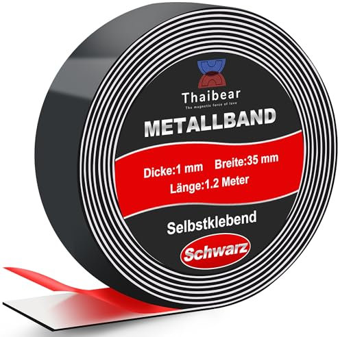 Thaibear Metallband selbstklebend Ideal für Magnete & T-onies®-Figuren & Regale (35mm x 6m, Schwarz) Magnetleiste selbstklebend & zuschneidbar, Magnetband für Magnete, Ferroband, Eisenband