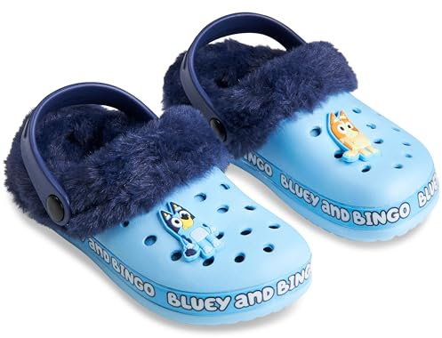Bluey Zuecos Niña y Bebé con Forro de Invierno y Detalles Decorativos, Bingo Zapatos Antideslizantes sin Cordones con Correa (28 EU, Azul Forro Extraíble)