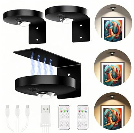 Laliled Bilderleuchte Kabellos,Dimmbar LED Bildbeleuchtung mit Fernbedienung und Timer,Magnetisch Bilderlampe Picture Light Wiederaufladbare Wandlampe mit 3 Farbtemperaturen