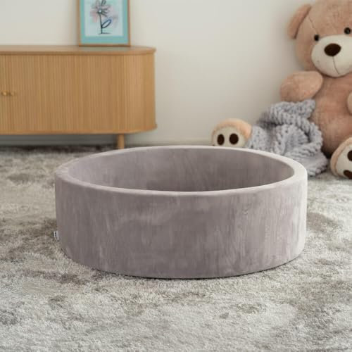 Home Deluxe - Bällebad Twirl - Samt Grau, 100 x 100 x 30 cm, Polyester, Abnehmbarer Bezug I Bällepool Bällchenbad